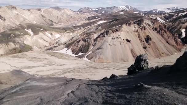 Drone Aerial Landmannalaugar Mountain Range Στην Ισλανδία — Αρχείο Βίντεο