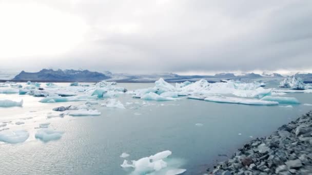 Drone Aerial Jokulsarlon Glacier Lagoon Iceland Vatnajokull National Park — стокове відео