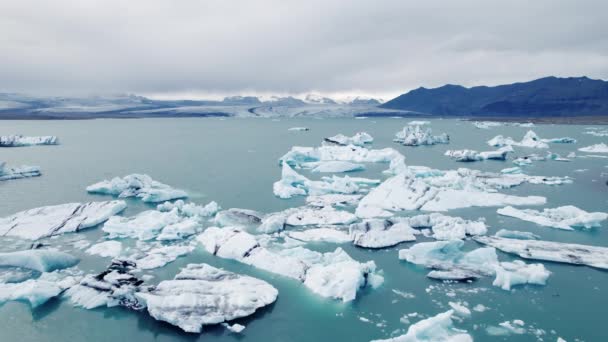 Drone Aerial Jokulsarlon Glacier Lagoon Iceland Parc National Vatnajokull — Video
