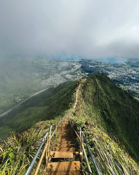 Stairway Heaven Haiku Stairs Auf Oahu Hawaii Hochwertiges Foto Die Stockfoto