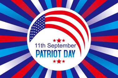 911 Vatanseverlik Günü geçmişi, Vatanseverlik Günü 11 Eylül 2001 Poster Şablonu, sizi asla unutmayacağız soyut Amerikan bayrakları geçmişi. Vatanseverlik Günü için vektör illüstrasyonu. 10 saniye.