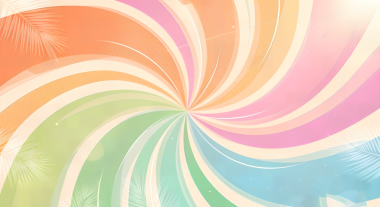 Soluk Palm Leaves 'li nefis bir girdap. Soluk Palm Leaves 'li nefis bir girdap. Yumuşak turuncu, pembe, yeşil ve mavi tonlarda, arka planda ince tropikal palmiye yaprakları ve güneş ışınları bulunan renkli bir girdap patlar. Hafif doku, sıcak..