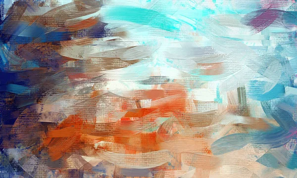 Deep sea, abstract paint strokes, oil painting on canvas. Artistic texture. Brush daubs and smears grungy background, hand painted brown, orange, azure and dark blue