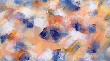 Abstract wide oil painting on canvas. Bright orange acrylic art, artistic brush daubs and smears grungy background, hand painted colorful pattern clipart