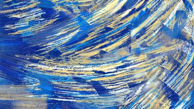 Ekstra büyük mavi tablo, tuval, soyut boya darbeleri. Akrilik sanat eseri, sanatsal doku. Fırça darbeleri ve lekeler kirli arka plan, elle boyanmış desen sanatı