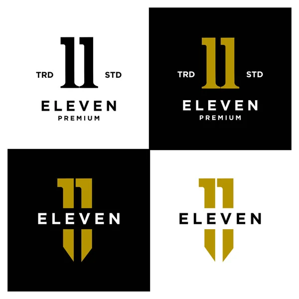 Eleven Initial Number Icon Design Logo Minimal Template Set Collection — Stock Vector
