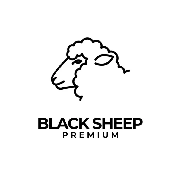 Oveja Negro Línea Logotipo Icono Diseño Ilustración — Vector de stock
