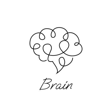 Brain icon continue single line illustration template clipart