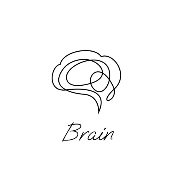 Brain Icon Continue Single Line Illustration Template — Stock Vector