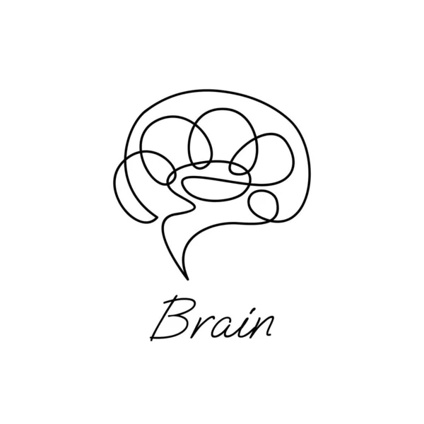 Brain Icon Continue Single Line Illustration Template — Stock Vector