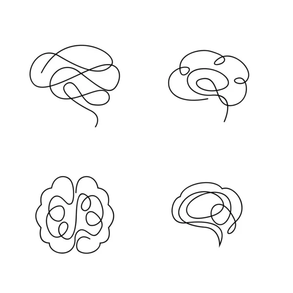Ícone Cérebro Continuar Única Linha Ilustração Conjunto Coleção Modelo — Vetor de Stock