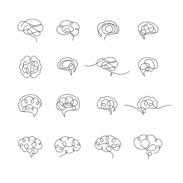 Hersenpictogram Blijven Enkele Regel Illustratie Set Collectie Sjabloon — Stockvector