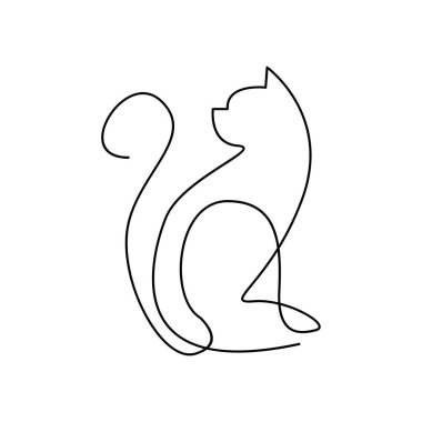 Kedi tek satır simgesi tasarımı çizim şablonu