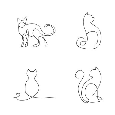 Kedi tek satır simgesi tasarımı çizim şablonu