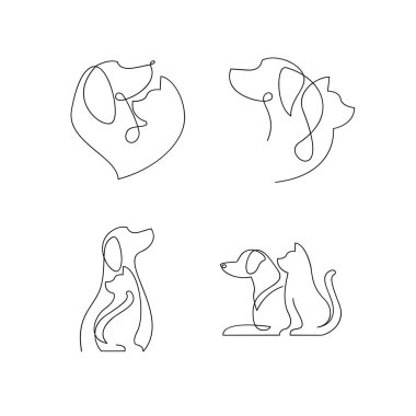 cat and dog line single icon design illustration template clipart