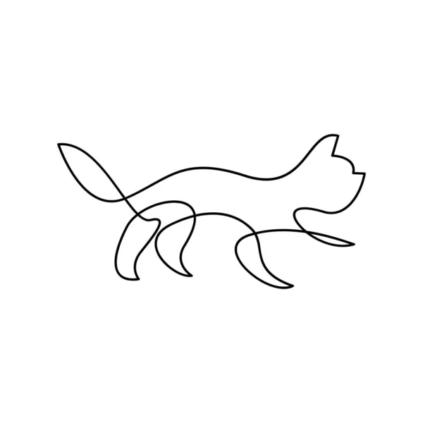 Kedi Tek Satır Simgesi Tasarımı Çizim Şablonu — Stok Vektör