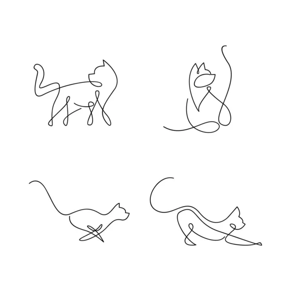 Kedi Tek Satır Simgesi Tasarımı Çizim Şablonu — Stok Vektör