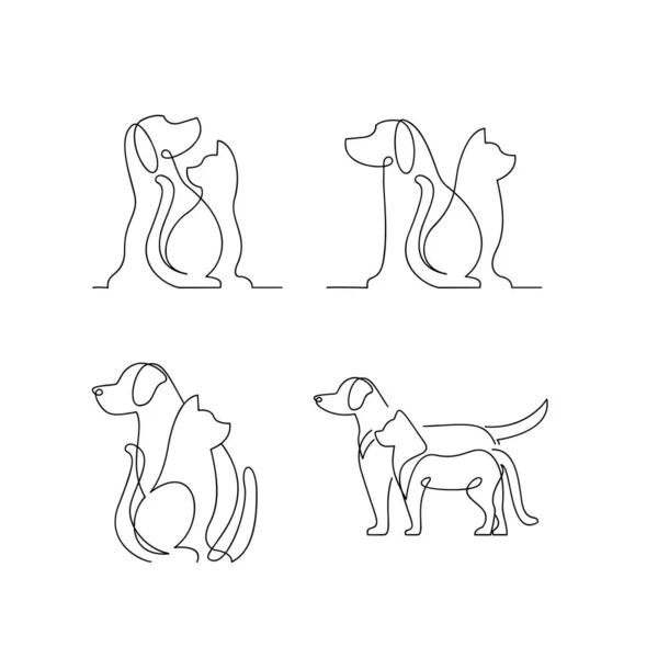 Γάτα Και Σκύλος Γραμμή Ενιαίο Πρότυπο Εικονογράφηση Σχεδιασμό Εικονίδιο — Διανυσματικό Αρχείο