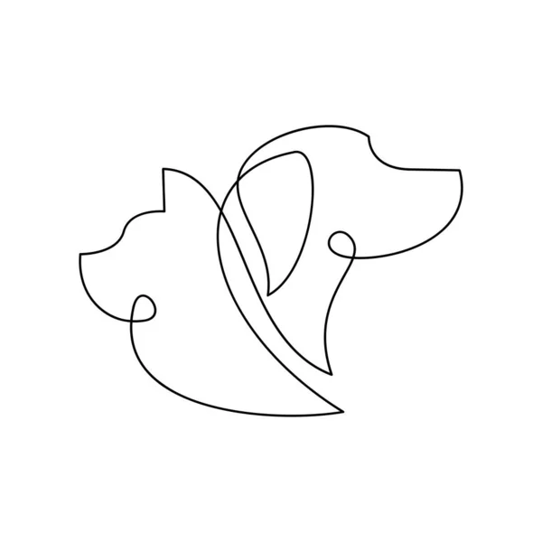 Кошка Собака Линии Одного Иконка Дизайн Шаблон Иллюстрации — стоковый вектор