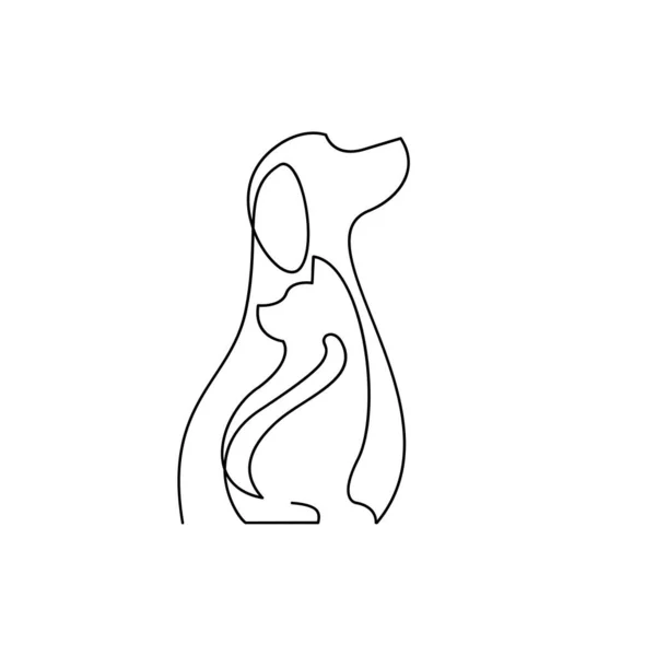 猫と犬の線のアイコンデザインイラストテンプレート — ストックベクタ