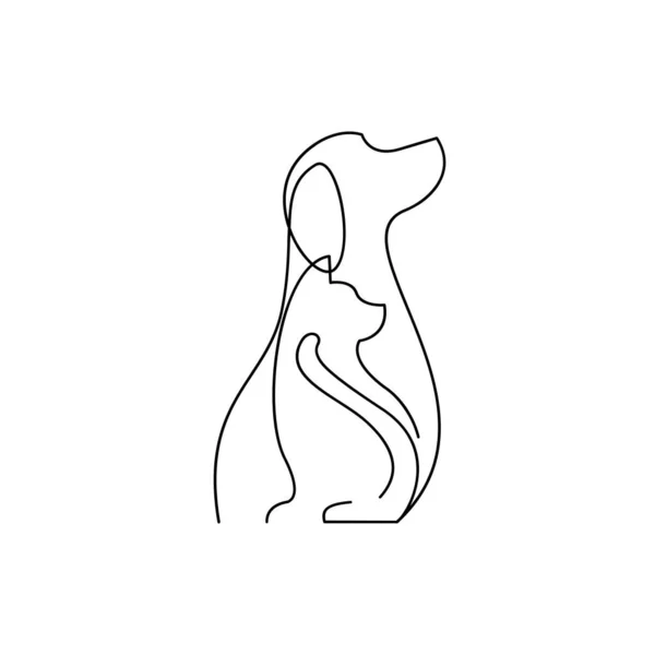 Katt Och Hund Linje Enda Ikon Design Illustration Mall — Stock vektor