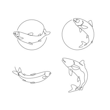 Somon balığı tek sıra çizim şablonu