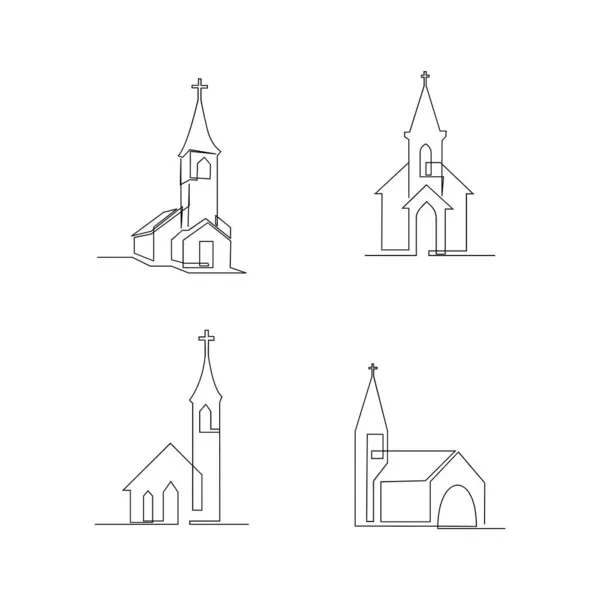 Church Single Continuous Line Illustration Template — Stock Vector