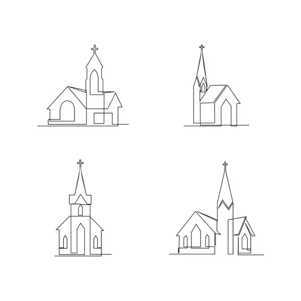 Church Single Continuous Line Illustration Template — Stock Vector