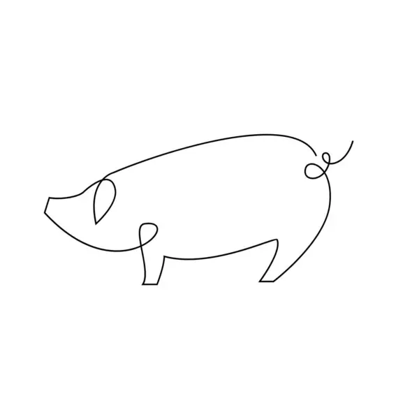Pig Single Line Illustration Drawing Template — Stock Vector