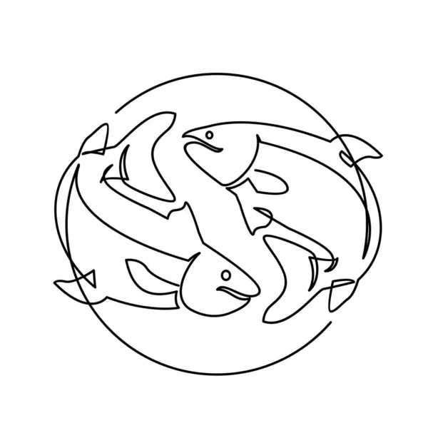 Salmon Fish Single Continuous Illustration Template — Stock Vector