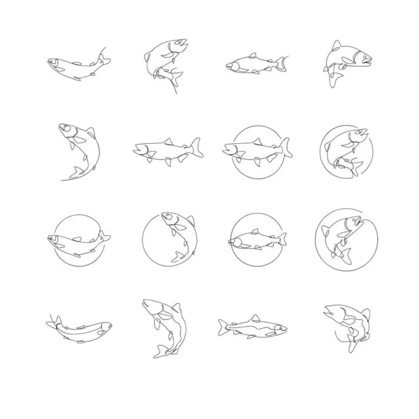 鲑鱼鱼单行插图模板 — 图库矢量图片