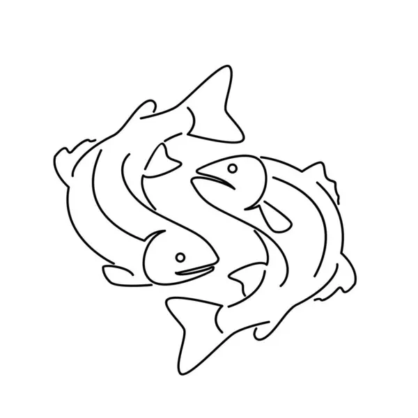 Salmon Fish Outline Illustration Template — Stock Vector