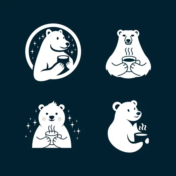 Kutup Ayısı Kahve Logo Resimleme Şablonu Tasarımı — Stok Vektör