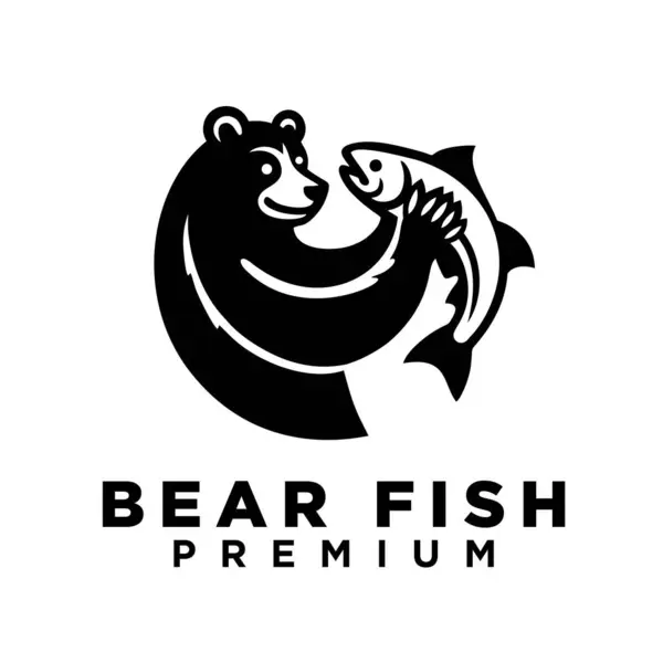 Bear Holding Fish Logo Icon Design Illustration Template — Stock Vector