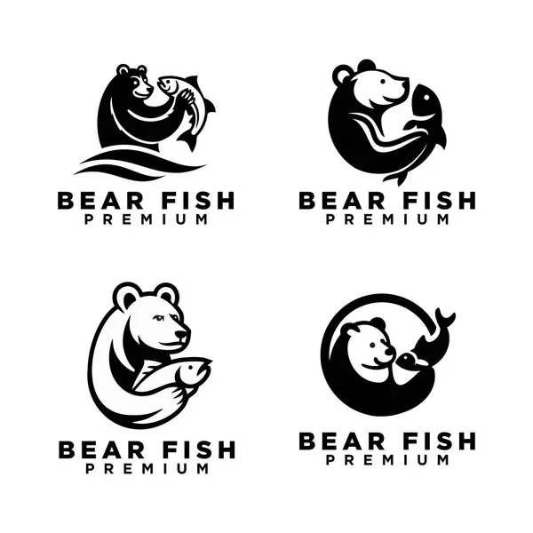 魚のロゴアイコンデザインイラストテンプレートを保持する熊 — ストックベクタ