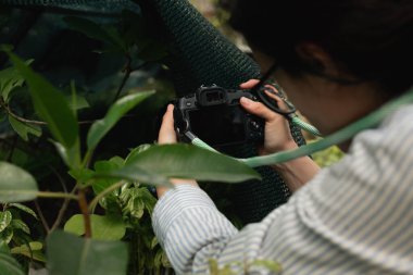 Botanik bahçesi florasını belgeleyen fotoğrafçı.