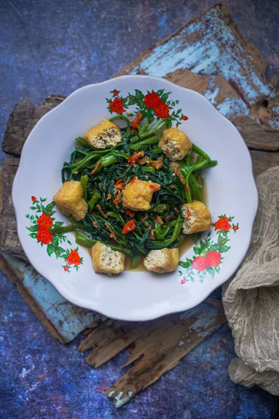 Tumis Kangkung Stir Fried Water Spinach Cooked Spices — Stock Photo, Image