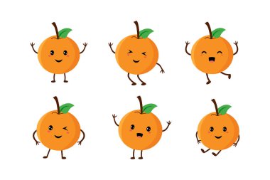 Turuncu şirin meyve kawaii vektör karakter koleksiyonu