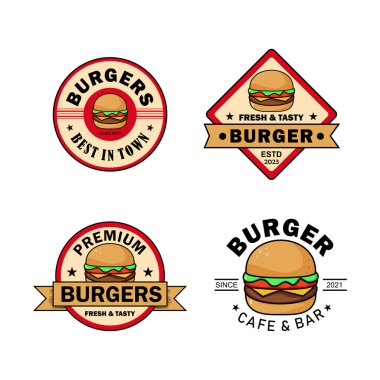 Renkli hamburgerleri beyaz arka planda olan düz logoların çizimi