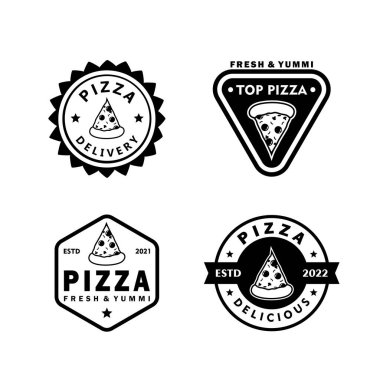 Siyah ve beyaz pizza logoları beyaz arkaplan koleksiyonu