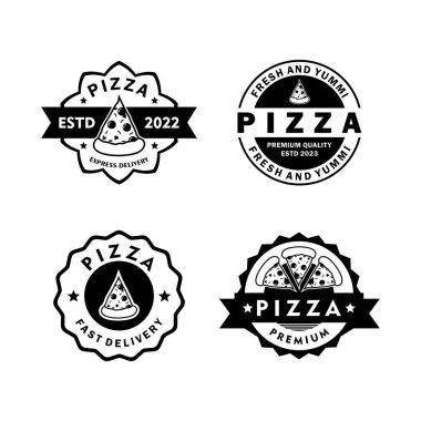 Siyah beyaz pizza logosu koleksiyonu beyaz arkaplan