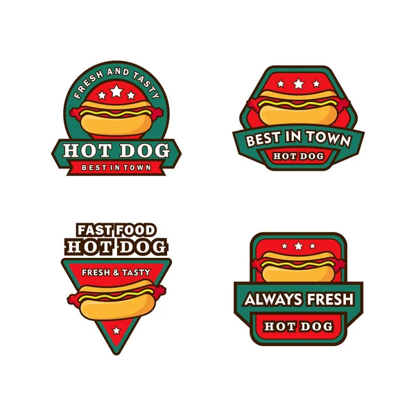 Stock Vector Hotdog Logo Conjunto Fondo Blanco — Vector de stock