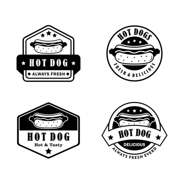 Hotdog Logo Stock Vector Conjunto Blanco Negro — Vector de stock