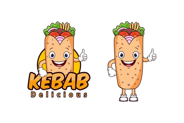 Kebab Logotipo Design Modelo Mascote Ilustração Vetor — Vetor de Stock
