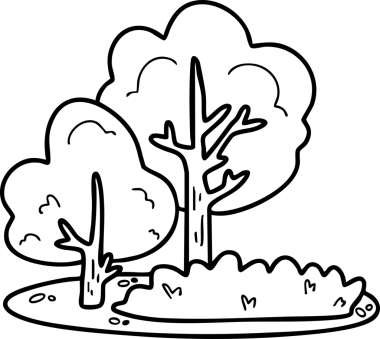 Şirin çizgi film, bahçe, bahar, ağaçlar, çiçekler, bahçe, illüstrasyon, el çizimi