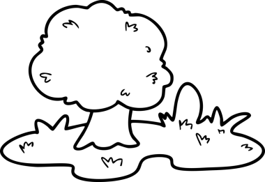 Şirin çizgi film, bahçe, bahar, ağaçlar, çiçekler, bahçe, illüstrasyon, el çizimi