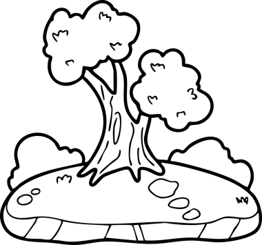 Şirin çizgi film, bahçe, bahar, ağaçlar, çiçekler, bahçe, illüstrasyon, el çizimi