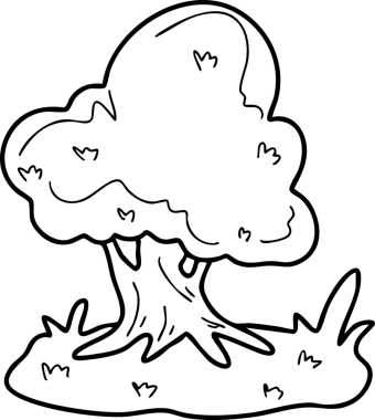 Şirin çizgi film, bahçe, bahar, ağaçlar, çiçekler, bahçe, illüstrasyon, el çizimi