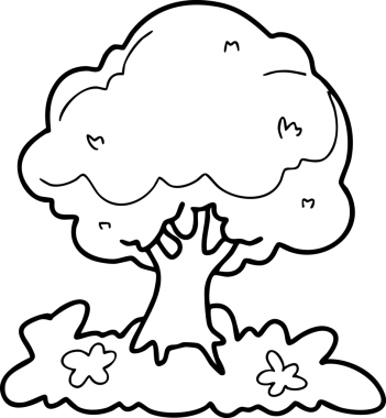 Şirin çizgi film, bahçe, bahar, ağaçlar, çiçekler, bahçe, illüstrasyon, el çizimi