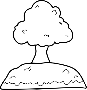 Şirin çizgi film, bahçe, bahar, ağaçlar, çiçekler, bahçe, illüstrasyon, el çizimi